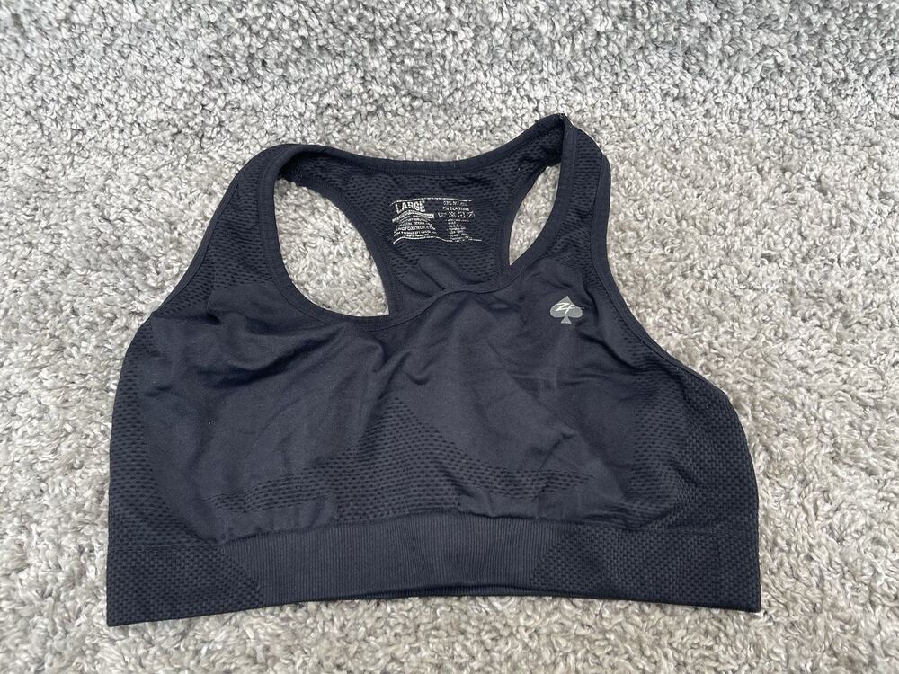 Women’s Racerback Sports Bra Zero Foxtrot Color Black Size Large